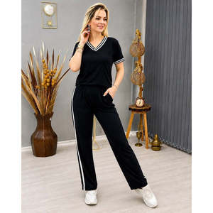 ชุดเสื้อและกางเกงคู่แบบไหมวิสคอนสีดำ รุ่น 37910 - Product Image 4