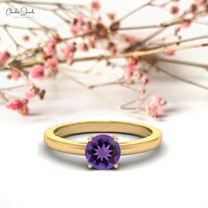 顶级6毫米紫水晶纸牌戒指14k纯金订婚戒指尖头套装戒指珠宝批发商供应商