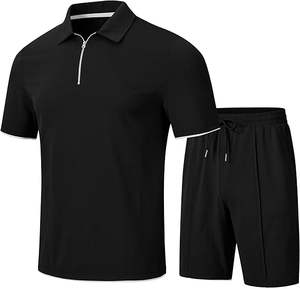 Ensemble décontracté deux pièces pour homme, respirant, séchage rapide, short à manches courtes élastique, t-shirts personnalisés avec logo, impression polo - Product Image 1