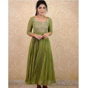 Ropa étnica de mujer india y paquistaní Georgette Kurti bordado con Kurta indio tradicional de secuencia larga para mujer - Product Image 1