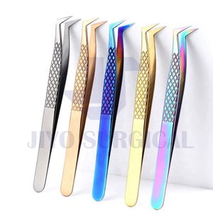 Pince à cils incurvée droite en acier inoxydable pince à greffer outil de cueillette applicateur de volume de beauté logo personnalisé en gros - Product Image 1