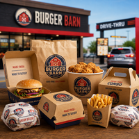 PACK Emballages jetables en carton pour Drive-Thru et à emporter : Boîte à hamburger, Boîte à burger, Emballage pour restauration rapide, Boîte à poulet, Boîte à frites, Boîte à gable