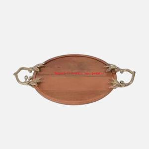 Plateau de service en bois fantaisie plateau de Table basse plateau en bois de manguier de haute qualité avec poignée en métal collations biscuits plateau de serveur - Product Image 1