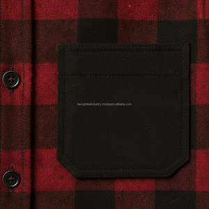 Custom Men's <b>Red</b> <b>Black</b> Plaid Flannel <b>Shirt</b> Heavyweight Cotton Crocheted Weave Turn-down Collar Buffalo <b>Check</b> Button-Up Contrast - Product Image 4