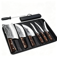 Ensemble de couteaux de chef, hachoir à viande, hachoir à os, manche en bois, motif martelé, acier inoxydable 3cr13, couteaux de cuisine avec sac de transport et aiguiseur