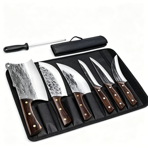 Ensemble de couteaux de chef, hachoir à viande, hachoir à os, manche en bois, motif martelé, acier inoxydable 3cr13, couteaux de cuisine avec sac de transport et aiguiseur - Product Image 6
