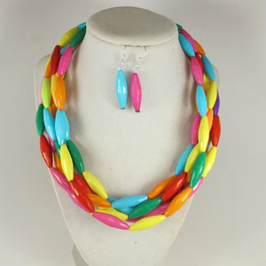 Ensemble de bijoux boucles d'oreilles collier en résine multicouche Double couleur de styles africains vintage pour femmes fête mariage par HD CRAFTS - Product Image 1