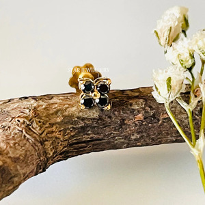 Perno de cuatro piedras de Diamante Negro natural de oro macizo de 14K para joyería fina de trago, lóbulo, Concha. - Product Image 3