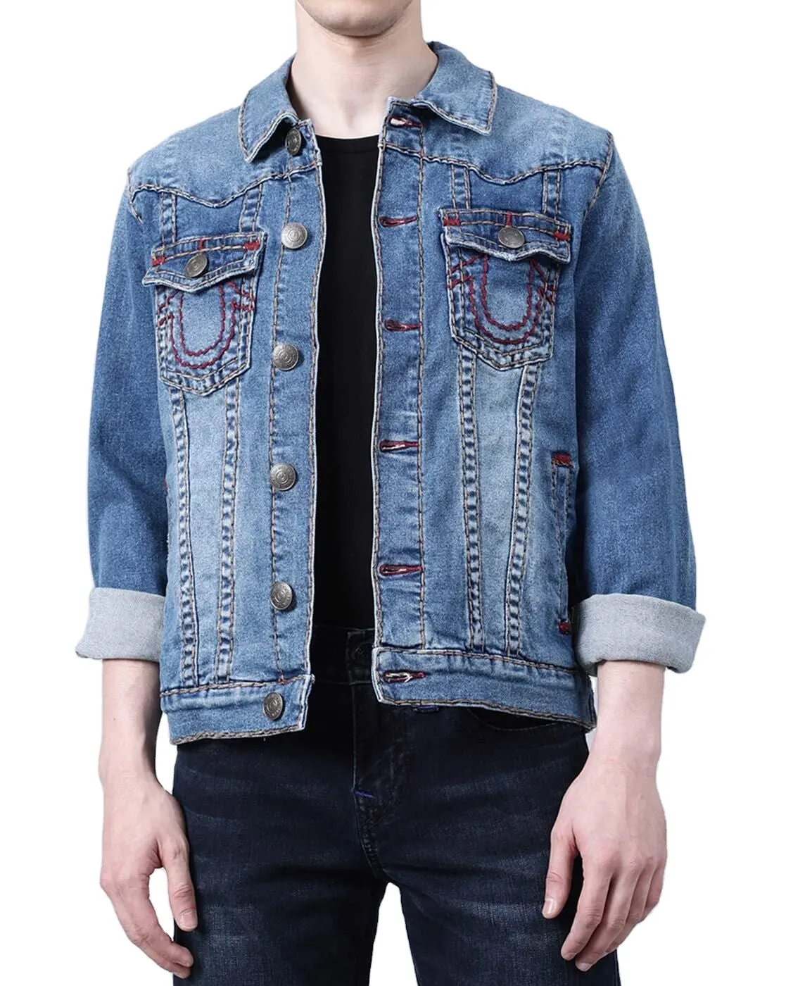 Frühjahr Herren Denimjacke lässig Slim langärmlig Jean-Jacke Mantel mit Mehrfachtaschen Mode klassisch blaue High Street Jacken