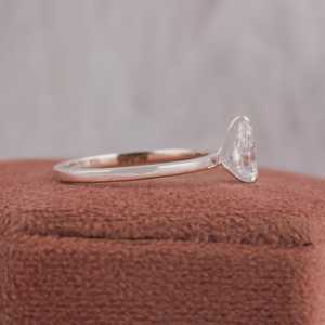 Anillo de compromiso de diamante solitario, corte de pera, Diamante de laboratorio, boda, Diamante cultivado, anillo de oro blanco sólido nupcial - Product Image 5