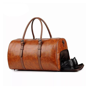 Large Luxury Vintage 14'' Genuine Leather Duffle <b>Bag</b> Polyester High Quality PU Fabric <b>Patchwork</b> Customizable Zipper Fashionable - Product Image 1