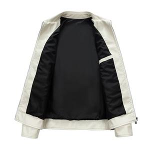 Veste universitaire en cuir pour homme, coupe-vent d'automne, respirante, à capuche, col montant, style moto punk, manches longues, fermeture éclair, vêtement d'extérieur - Product Image 4