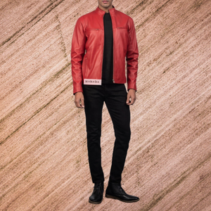 Wholesale Supply High Red Fitting Biker Style Men <b>Genuine</b> <b>Leather</b> <b>Jacket</b> Manufacturer - Product Image 6