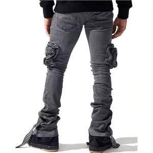 กางเกงยีนส์ขายาวสำหรับผู้ชายกางเกงคาร์โก้ลำลองหลายกระเป๋าแฟชั่นไฮสตรีท - Product Image 3