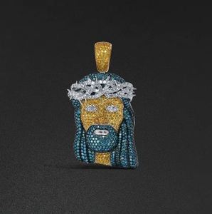 จี้พระเยซูคลาสสิกขนาดใหญ่ หลายสี ชุบทองบนเงินแท้ ประดับด้วยมอยส์ซาไนต์แท้ทรงกลม สไตล์ฮิปฮอป - Product Image 3