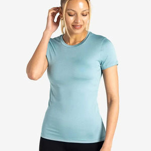Camiseta Personalizada Premium Azul Oscuro para Mujer, Transpirable, de Secado Rápido, Ecológica, Súper Suave, de Manga Corta y Cuello Redondo, para Yoga y Gimnasio - Product Image 1