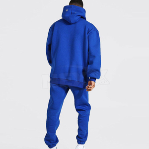 Survêtements en coton 340GSM à coupe ample pour hommes, tenue quotidienne en polaire écologique, pull à épaules tombantes, sweats à capuche en strass, pantalons solides - Product Image 2