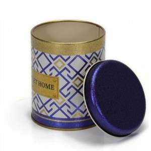 Récipient rond de stockage d'aliments en étain avec lignes géométriques sur fond rouge de 90x110mm avec couvercle coulissant de 0,6 L Design à motif sans couture - Product Image 4