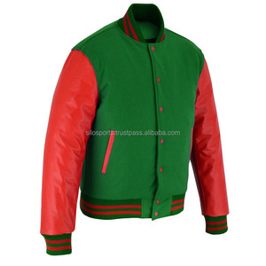 Chaqueta Varsity Premium Verde Icónica para Hombre 2026 con Mangas de Cuero Rojo, Estilo Urbano, Chaqueta de Invierno con Calefacción - Product Image 5