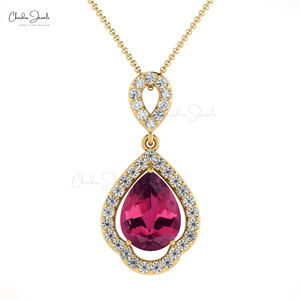 100% naturel rose Tourmaline poire coupe pierre précieuse pendentif pour mariage solide 14k or Art déco larme pendentif fabricant indien - Product Image 1