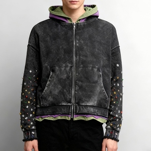 Sweat-shirts à capuche décontractés pour hommes en coton mélangé délavé, style streetwear, coupe ample, tendance, sweat-shirts à capuche tendance - Product Image 6