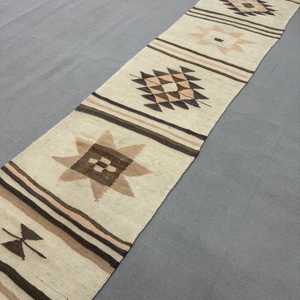 2.8x11 ft Vintage Turkish Rug, Runner Rug, Kilim <b>Brown</b> <b>Wool</b> Rug - Product Image 2