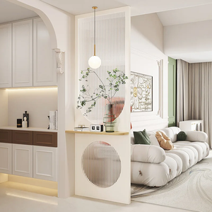 Console d'entrée moderne avec panneau cannelé, niche décorative, taille personnalisée et rangement gain de place pour couloir - Product Image 1