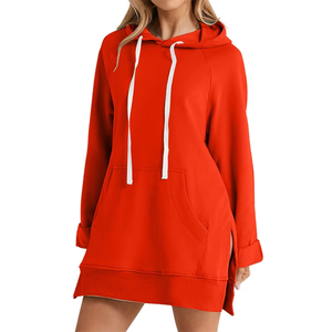 Robe à capuche imprimée pour femme, hiver, fente sur le bas, cordon de serrage, ample, grande poche, pull, longueur mi-longue, pour le travail, les rendez-vous, le sport, 100% - Product Image 3