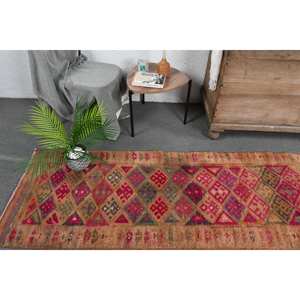 Tapis ethnique vintage en laine turque patchwork rouge et marron avec dos en latex - 24x11,3 pieds - Product Image 2