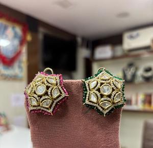 Classy Best Quality Gold Plated Modern Look Kundan <b>Tops</b> Earrings Wedding Party Wear Collections For <b>Women</b> And Girls - Product Image 1