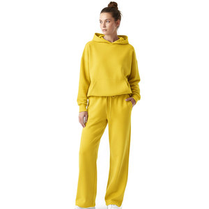 Conjunto Deportivo Informal Personalizado de Estilo Urbano para Mujer, Sudadera Holgada con Capucha y Pantalones Deportivos de Felpa 100% Poliéster, Color Sólido, Logotipo Personalizado, Invierno - Product Image 6