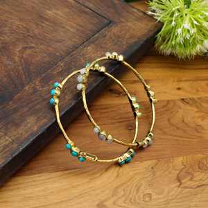 Bracelet traditionnel indien en laiton avec pierres précieuses, bracelet fin bohème en pierre de lune, bijoux pour femmes. - Product Image 1