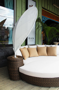 PRSB-010 Lit de jour en rotin de style moderne avec tente à feuilles pour villa extérieure, hôtel, chambre à coucher, salon, parc - Product Image 5