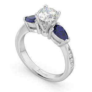 Bague de fiançailles en or blanc 18 carats avec diamant rond de 1,29 ct et saphir bleu poire – Catégorie de produit : Bagues en diamant - Product Image 6