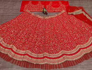 ชุดเลเฮนกา โชลี ผ้าซาตินทรงเอ สีแดง สำหรับผู้หญิง แบรนด์ Trendmalls พร้อมงานปัก  ผ้าคลุมไหล่ปักลาย  สำหรับหญิงตั้งครรภ์ ซักได้ เป็นมิตรกับสิ่งแวดล้อม ซักแห้ง - Product Image 3