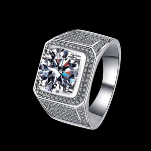 Anillo de Hip Hop cuadrado helado de lujo para hombre, pieza central de diamante de moissanita brillante grande, ajuste de pavé, plata esterlina chapada en rodio - Product Image 4