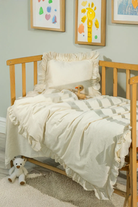 Set di copripiumino 3 pezzi in cotone organico morbido e traspirante modello Vintage biancheria portatile per bambini culla con volant per il sonno dei bambini - Product Image 2