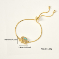 Bracciali a catena Bolo regolabili in ottone placcato oro 18 carati con ciondoli a forma di elefante portafortuna con pavé di zirconi, all'ingrosso