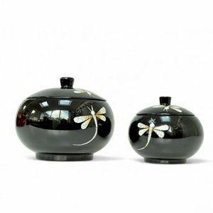 Black floral lacquered candy container jars handpainted decorative lacquer jar customized sizes & designs - Product Image 5