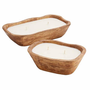 Juego de 2 uds de tamaño personalizado de nuevo diseño, vela de Mango, cuenco de madera, cuenco de vela de soja, acabado Natural para decoración de boda en casa - Product Image 1