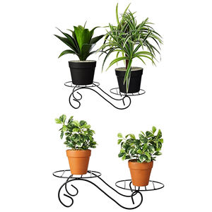Support de pot de fleur en métal (noir, ensemble de 2, pour 4 jardinières) | Support de pot en métal pour plusieurs plantes | Intérieur/extérieur | - Product Image 1
