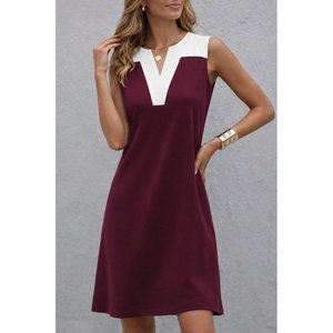 Robe courte bicolore en viscose à deux fils pour femme, col en V à bretelles, 35487 - Bordeaux - Product Image 2