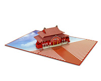 Tarjeta Pop-up 3D del Castillo Shuri, Okinawa, Japón, Modelo de Papel Rojo, Impresión Digital, Uso Promocional