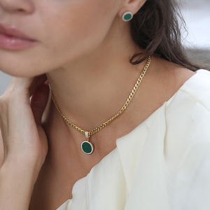 Nouvelle tendance forme ronde Malachite CZ pierre collier à breloques turc en gros 925 bijoux en argent Sterling - Product Image 3