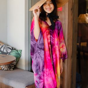 El mejor vestido Flowy Kaftan para mujer Rayon Tie Dye Abaya con manga larga Elegante ropa modesta para uso diario y Ramadán - Product Image 6