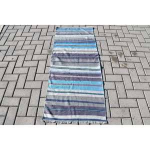 พรมขนสัตว์8FT สไตล์ตุรกีพรมปอกระเจาสำหรับห้องนั่งเล่นทางเข้าโถงทางเดินยางแบบโมเดิร์นสีเทาน้ำเงิน2x4 - Product Image 1