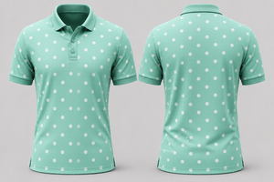 เสื้อโปโลผู้ชายสีเขียวมิ้นท์ลายจุด แต่งขอบสีดำเรียบหรู แขนสั้น ผ้าฝ้ายลำลอง สำหรับเล่นกอล์ฟ ดีไซน์เสื้อฤดูร้อน - Product Image 2
