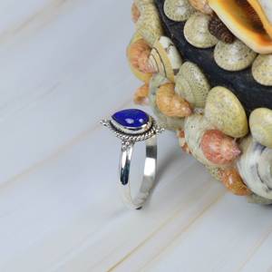 แหวนเงินแท้สำหรับผู้หญิงทำมือ925ทำด้วยมือคุณภาพสูงพร้อมหิน Lapis Lazuli ลูกแพร์ธรรมชาติเป็นหินหลักสำหรับงานแต่งงาน - Product Image 2