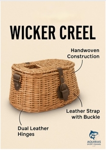 Traditional Handwoven <b>Fly</b> Fishing Creel Basket with Dual Leather Hinges Buckle Strap Keeps Catch Fresh - Product Image 2