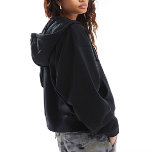 LOW MOQ Diseño de cremallera peso pesado de gran tamaño 100% Sudadera con capucha de algodón diseño personalizado sudaderas con cremallera para mujeres en color negro - Product Image 6